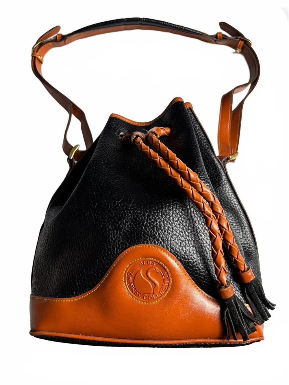 Alba Signature Collection Black and Brown Leather Bucket Bag